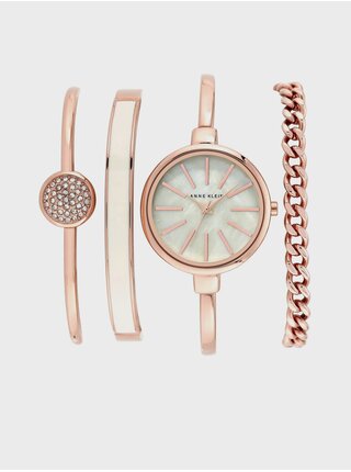Sada dámských hodinek a náramků v růžovozlaté barvě Anne Klein 