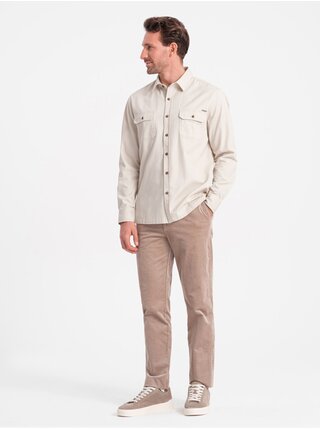 Krémová pánská svrchní košile Ombre Clothing