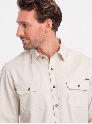 Krémová pánská svrchní košile Ombre Clothing
