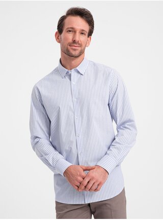 Světle modrá pánská pruhovaná košile Ombre Clothing