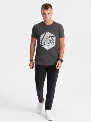 Tmavě šedé pánské tričko Ombre Clothing