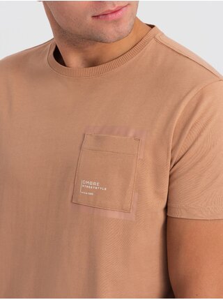Světle hnědé pánské tričko Ombre Clothing