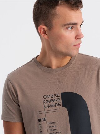 Světle hnědé pánské tričko Ombre Clothing