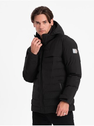 Čierna pánska prešívaná zimná bunda Ombre Clothing
