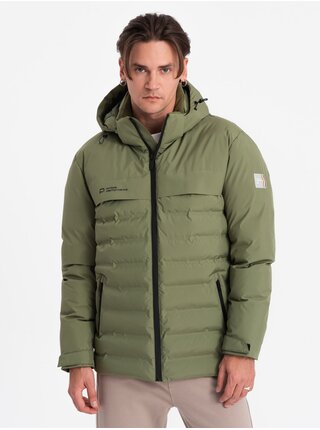 Zelená pánska prešívaná zimná bunda Ombre Clothing
