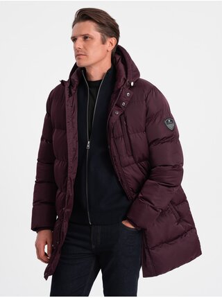 Bordový pánsky zimný prešívaný kabát Ombre Clothing