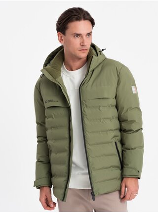 Zelená pánská prošívaná zimní bunda Ombre Clothing