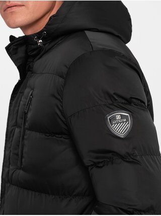 Černý pánský zimní prošívaný kabát Ombre Clothing