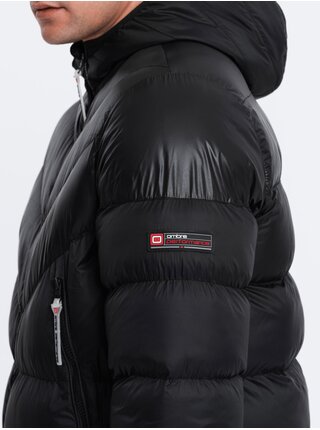 Černá pánská prošívaná zimní bunda Ombre Clothing   