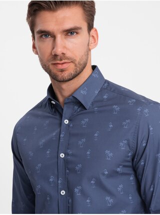 Tmavomodrá pánska vzorovaná košeľa Ombre Clothing
