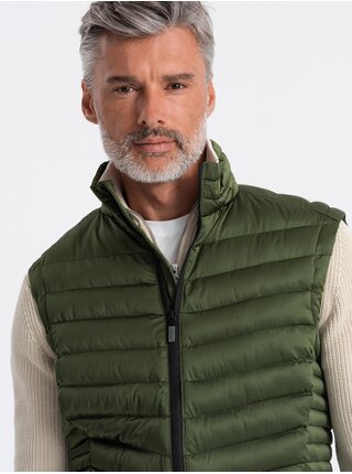 Tmavě zelená pánská prošívaná vesta Ombre Clothing