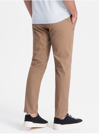 Světle hnědé pánské slim fit chino kalhoty Ombre Clothing