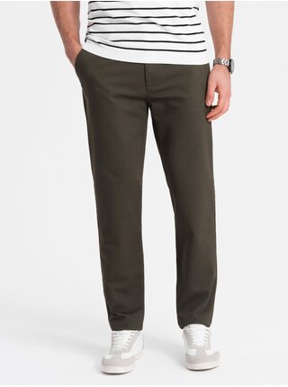 Kaki pánske chino nohavice Ombre Clothing