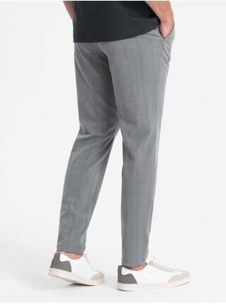 Sivé pánske kockované nohavice Ombre Clothing