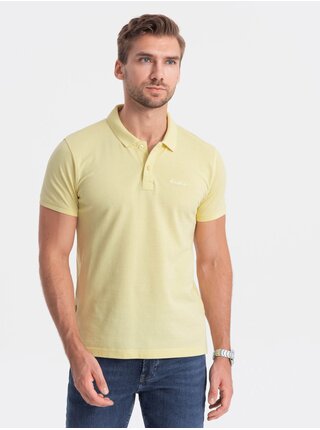Světle žluté pánské polo tričko Ombre Clothing  