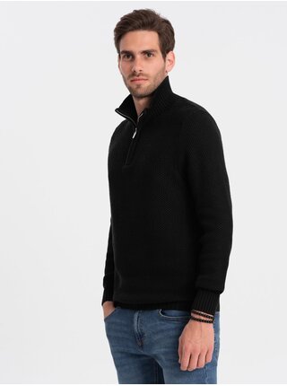 Čierny pánsky sveter s golierom Ombre Clothing