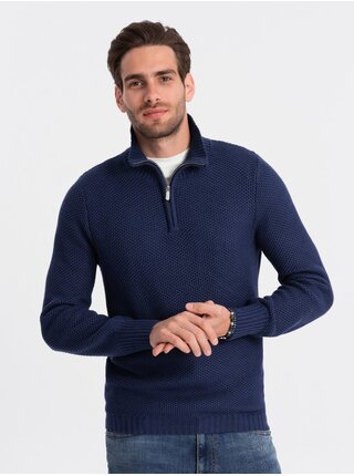 Tmavomodrý pánsky sveter s golierom Ombre Clothing