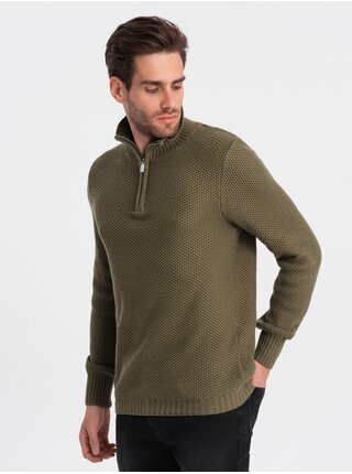 Khaki pánský svetr s límcem Ombre Clothing