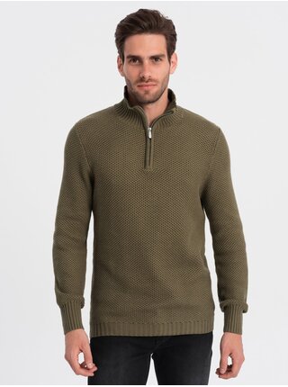 Khaki pánský svetr s límcem Ombre Clothing