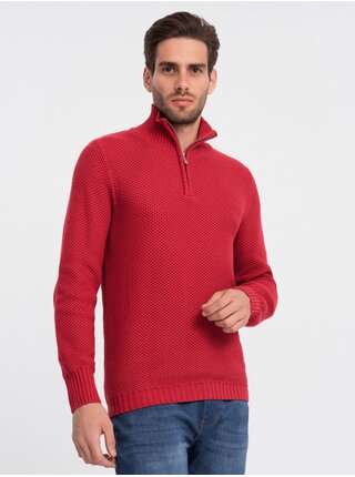 Červený pánsky sveter s golierom Ombre Clothing