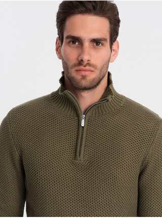 Khaki pánský svetr s límcem Ombre Clothing