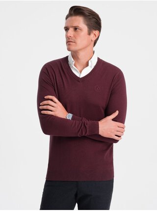 Bordový pánsky sveter s košeľovým golierom Ombre Clothing