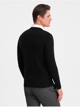 Čierny pánsky sveter s košeľovým golierom Ombre Clothing