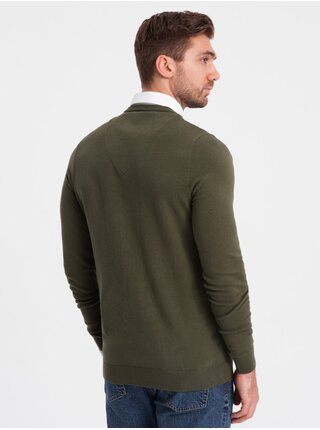 Zelený pánsky sveter s košeľovým golierom Ombre Clothing