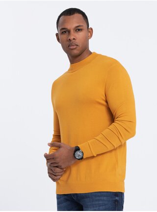Horčicový pánsky basic sveter so stojačikom Ombre Clothing