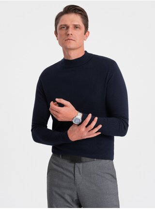 Tmavomodrý pánsky basic sveter so stojačikom Ombre Clothing