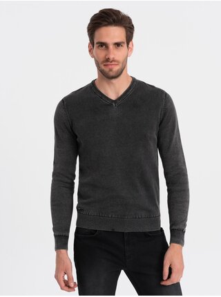 Černý pánský basic svetr s véčkovým výstřihem Ombre Clothing