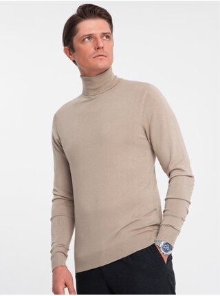 Béžový pánský basic svetr s rolákem Ombre Clothing