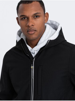 Černá pánská softshellová bunda Ombre Clothing
