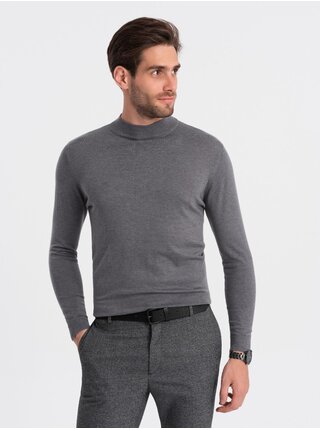 Šedý pánsky basic sveter so stojačikom Ombre Clothing