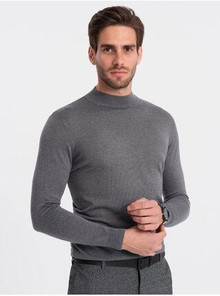Šedý pánsky basic sveter so stojačikom Ombre Clothing
