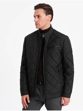 Černá pánská prošívaná bunda Ombre Clothing BIKER 