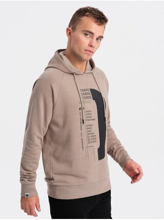 Světle hnědá pánská mikina s potiskem Ombre Clothing