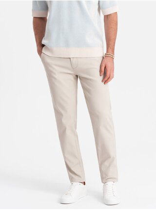 Krémové pánske slim fit chino nohavice Ombre Clothing