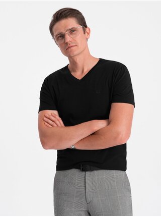 Čierne pánske tričko s véčkovým výstrihom Ombre Clothing