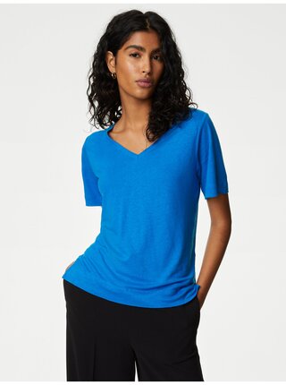 Modré dámske tričko s prímesou ľanu Marks & Spencer