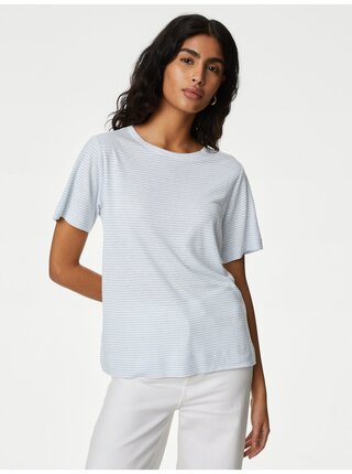 Svetlomodré dámske pruhované tričko s prímesou ľanu Marks & Spencer