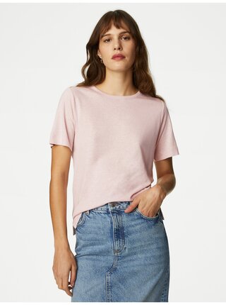 Svetloružové dámske tričko s prímesou ľanu Marks & Spencer