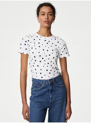 Modro-bílé dámské puntíkované tričko Marks & Spencer  