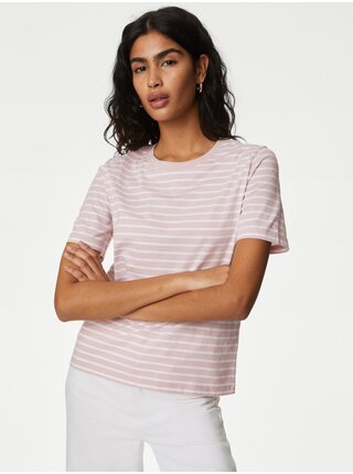 Bílo-růžové dámské pruhované tričko Marks & Spencer    