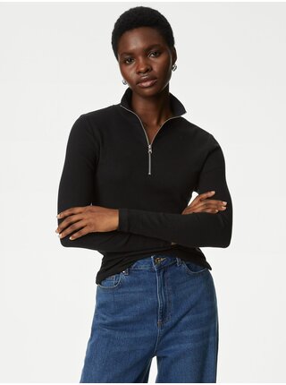 Čierne dámske rebrované tričko so stojačikom Marks & Spencer