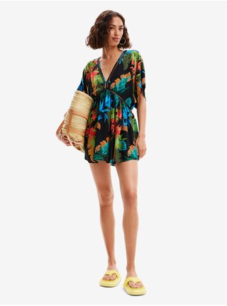 Černé dámské květované plážové šaty Desigual Top Tropical Party