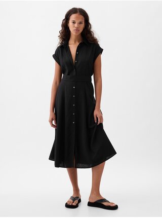 Čierne dámske košeľové midi šaty s prímesou ľanu GAP