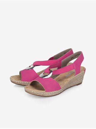 Tmavo ružové dámske sandálky v semišovej úprave Rieker