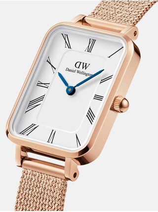 Růžovo-zlaté dámské hodinky Daniel Wellington mesh Quadro Melrose