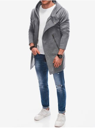Sivá pánska asymetrická mikina na zips Ombre Clothing